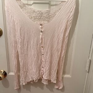 Free People soft pink and feminine long sleeved blouse with mesh laceback, xs